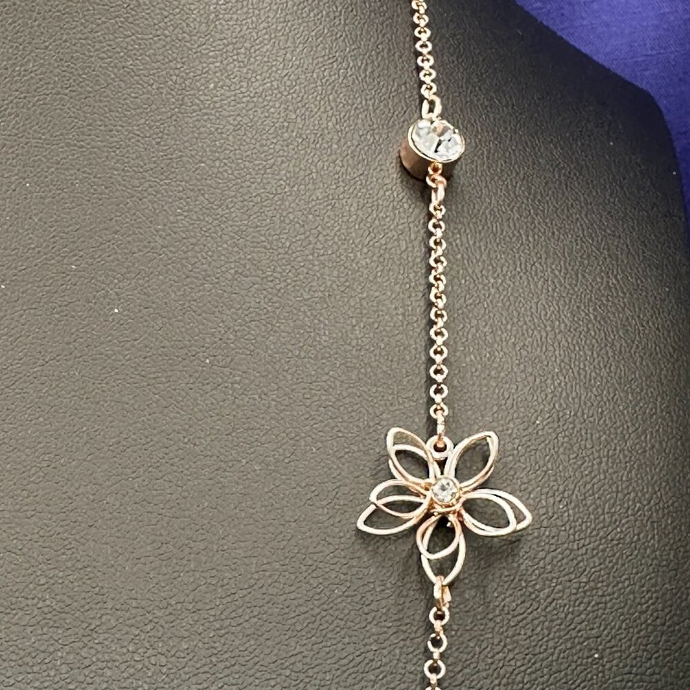 C1946 Long Gold-Tone Flower & Clear Crystal Station Necklace - Picture 9 of 15